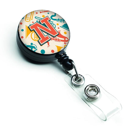 Caroline's Treasures Letter N Retro Teal Orange Musical Ins. Retractable Badge Reel, Multicolor (CJ2001-NBR)