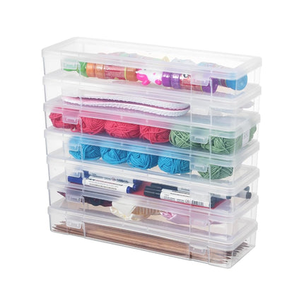 novelinks Plastic Clear Storage Containers for Organizing, Craft Storage Organizers and Stackable Storage Bins with Lids for Pencil Box, Bead, Cookie Cutter, Board Game (6 Pack Large)
