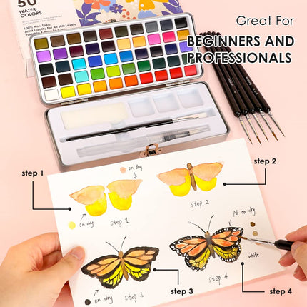 Grabie 50 Colour Watercolour Paint Set with Detail Paint Brushes