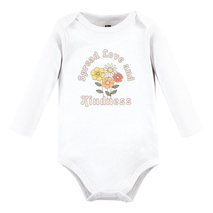 Bodysuits de manga larga de algodón unisex para bebés Hudson Baby, Peace Love Flowers, 12-18 meses, Peace Love Flowers, 12-18 meses