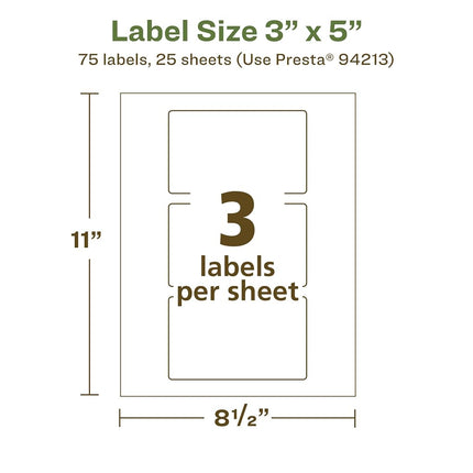 Avery EcoFriendly Matte White Recycled Rectangle Labels, 3" x 5", Print-to-The-Edge, Matte White Labels, Permanent Adhesive, Laser/Inkjet Printable, 75 Total