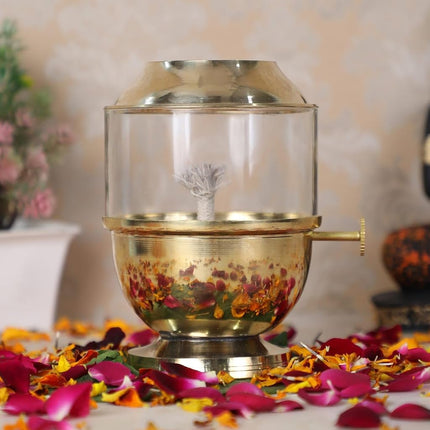 4OUR Faith Brass Akhand Jyot Diya with Glass Cover