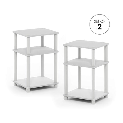 Furinno JUST Set of 2, 3-Tier Tool-Free Bedside Table, White(Espresso)