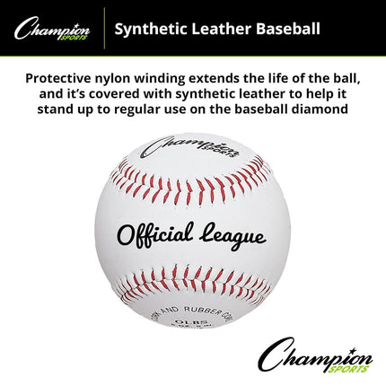 Set de béisbol de cuero Syntex de Champion Sports: Docena de pelotas de béisbol de cuero Syntex oficiales de liga para interior/exterior para entrenamiento o partido real - Paquete de 12
