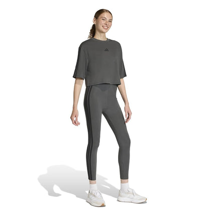 Adidas Womens Essentials 3-Stripes Cotton Leggings, Grey/Black, XXS