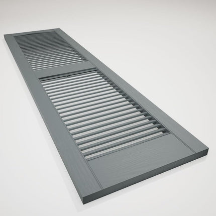 12"W x 31"H Lifetime Vinyl, Standard Cathedral Top Center Mullion, Open Louver Shutters, w/Installation Shutter-Lok's & Matching Screws (Per Pair), Storm Cloud