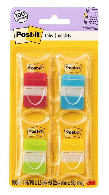 Post-it Tabs, 1 in Solid, Asst Colors, 25/Color, 25/Dispenser, 4 Dispenser/Pack (686-RALY)