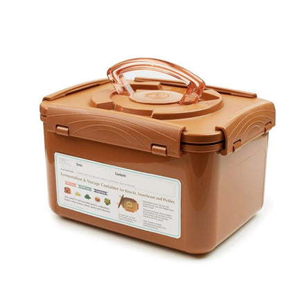 Crazy Korean Cooking Premium Kimchi, Sauerkraut Fermentation and Storage Container with Inner Vacuum Lid, Sandy Brown 1.3 Gal (5.2L) 2 PACK