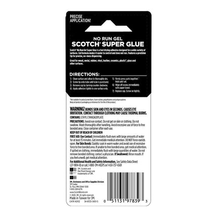Scotch Super Glue Gel 0.7 oz (2gr.) por tubo | Color transparente | Adhesión fuerte | Unión instantánea | Pegamento líquido con aplicador de precisión | Multiusos | Secado rápido | Superpegamento | 2 tubos/paquete