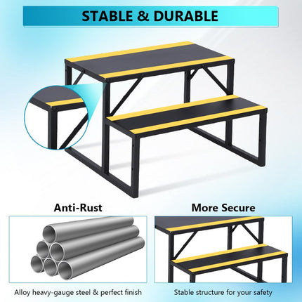 2 Step RV Stairs with Handrail, Hot Tub Steps Metal with Non-Skid Tapes, Portable Stairs Steps for RV, Mobile Home Stairs Travel Trailers, Camper, Hot Tub, Ground-Pool for Indoor & Outdoor