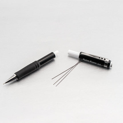 Pentel Twist Erase 0.5 mm (punta fina) - Twist Erase III - Mina Super Hi-polymer HB precargada - Barril negro - Paquete de 3