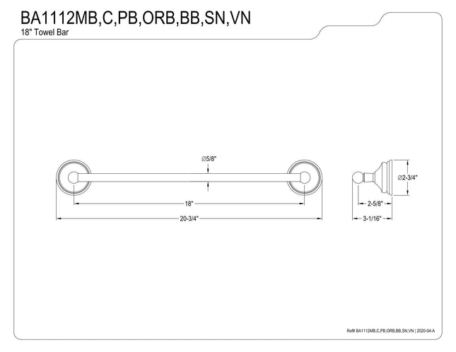 Kingston Brass BA1112SN Barre porte-serviettes victorienne 18 pouces, nickel satiné