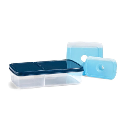 Caja bento LOTG de Fit + Fresh, fiambrera de tres compartimentos que incluye 2 bolsas de hielo delgadas, reutilizable y a prueba de fugas, perfecta para bolsas de almuerzo térmicas, fiambreras y más, azul marino