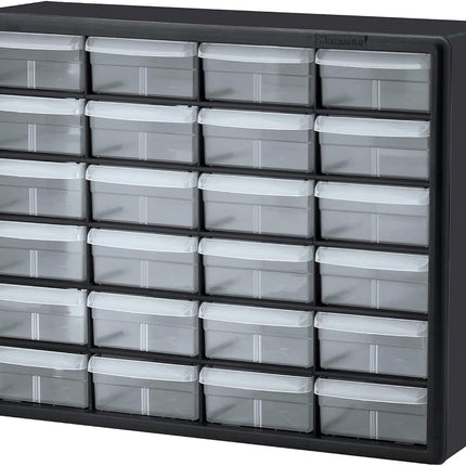 Akro-Mils 10124 24 Drawer Plastic Parts Storage Hardware and Craft Cabinet, 20-Inch x 16-Inch x 6.5-Inch, Black, Gray case with Black Frame
