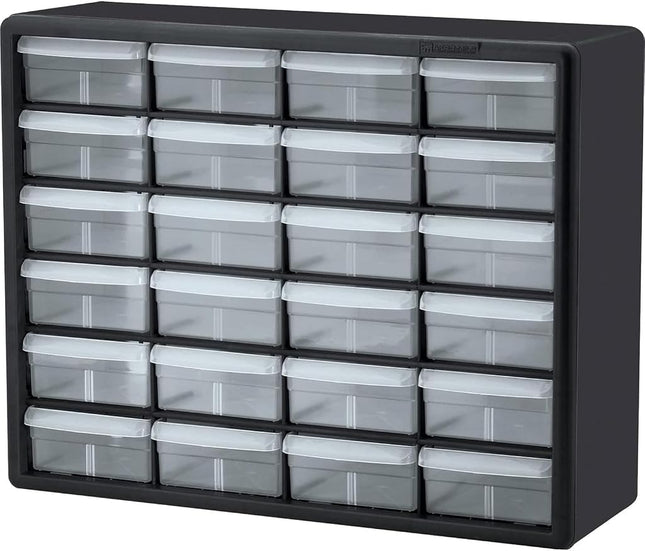 Akro-Mils 10124 24 Drawer Plastic Parts Storage Hardware and Craft Cabinet, 20-Inch x 16-Inch x 6.5-Inch, Black, Gray case with Black Frame