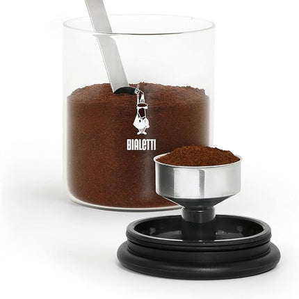 Bialetti Smart Coffee Jar, 250g Capacity – Made in Glass to Preserve Coffee Aroma – Airtight Seal, Stainless Steel Coffee Scoop, Holder for Bialetti Moka Funnel