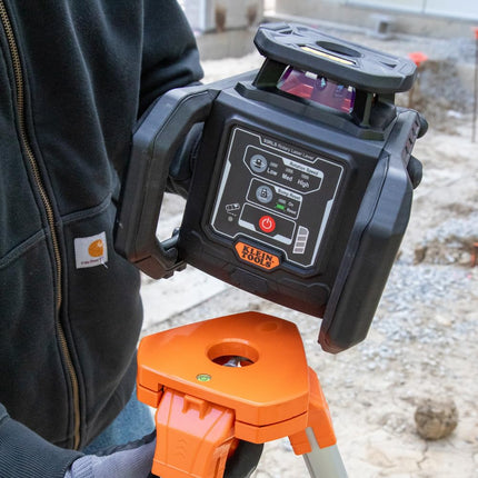 Klein Tools 93RLS Self Levelling Rotary Laser Level Kit Horizontal Vertical with Plumb Point, 350m Range, Rechargeable, Tripod, Detector, 8ft Pole, Carry Case, ≤5mW