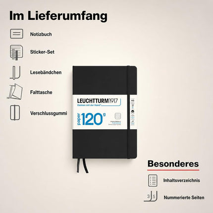 120g Edition Notebook (A5), 203 pages, Ruled, Black