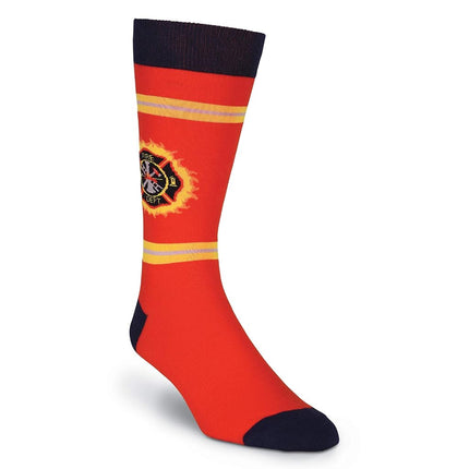 K. Bell Socks Men's Fun Jobs & Occupation Crew Socks-1 Pairs-Cool & Funny Novelty Dad Gifts, Fire Fighter (Red), Shoe Size: 6-12
