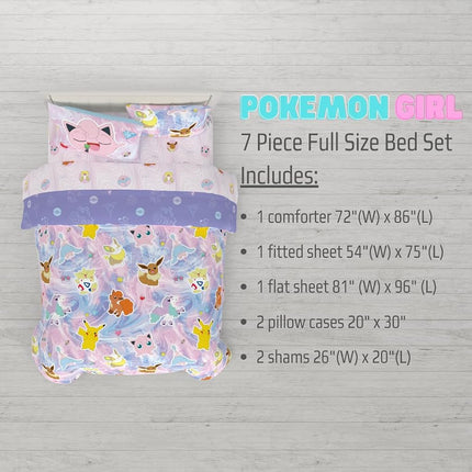 Franco Pokemon Girl Anime Kids Bedding Super Soft Comforter and Sheet Set with Sham, 7 Piece Full Size, (Official Licensed Product)