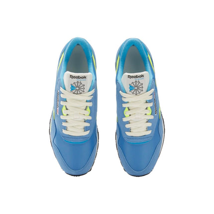 Reebok Men's Classic Nylon Sneaker, Essential Blue/Solar Acid Yellow/Vintage Chalk, 2.5 UK
