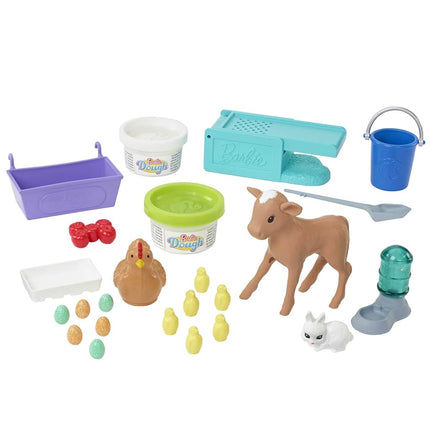 Barbie Doll and Playset with Coop, Animals, Dough, Molds and More, Hatch and Gather Egg Farm, HGY88
