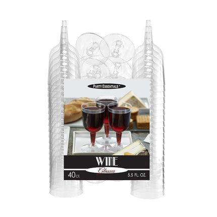 Gobelets à vin Party Essentials en plastique rigide deux pièces de 160 ml, transparents, paquet de 40
