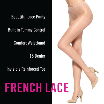 HUE Pantimedias transparentes con control superior de encaje francés para mujer, paquete de 2 pares, tostado - Paquete de 2 pares, 4