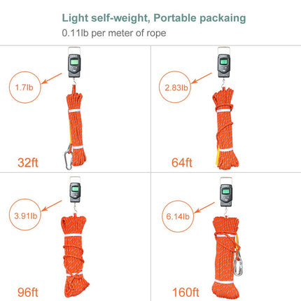 X XBEN Outdoor Climbing Rope 10M(32ft) 20M(64ft) 30M (96ft) 50M(160ft) Rock Climbing Rope, Escape Rope Climbing Equipment Fire Rescue Parachute Rope (96 Foot) - Orange