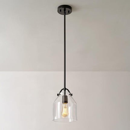 Globe Electric 67000097 1-Light Pendant Light, Matte Black, Clear Glass Shade, Black Rods, Pendant Light Fixture, Kitchen Island, Adjustable Height, Home Décor Lighting, Ceiling Light Fixture