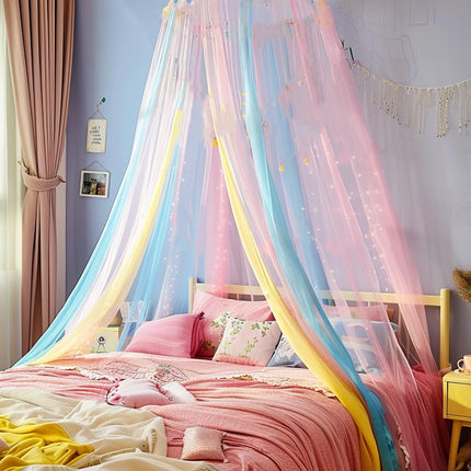 Mosquito Net Bed Canopy for Girls,Rainbow Canopy Bed Curtains Full Queen Size from Ceiling,Dome Mosquito Netting Bed Tent Twin Girls Princess Canopy King Bed Decor