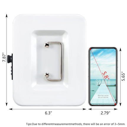 KYODOLED Cash Box with Combination Lock,Safe Metal Box for Money,Storage Lock Box with Money Tray,7.87"x 6.30"x 3.54" White Medium