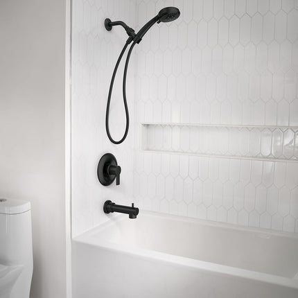 Moen Meena Matte Black Single Handle Modern Shower Faucet with Handshower and Tub Spout for Bathtub (Valve Included), 82618BL