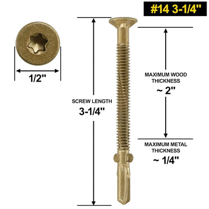 FMhotu #14 x 3-1/4" Trailer Deck Screws, Self-Tapping Sheet Wood Metal Screw, 161Pcs T25 Star Bits Reamer Tek Screws for Trailers, for Attaching Wood to Steel