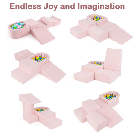 INFANS Climbing Toys for Toddlers, Foam Climbing Blocks and Ball Pit for Baby, 5pc Kids Climb and Crawl Block Activity Structure Play Set, Indoor Foam Play Gym Crawling and Sliding (Pink)