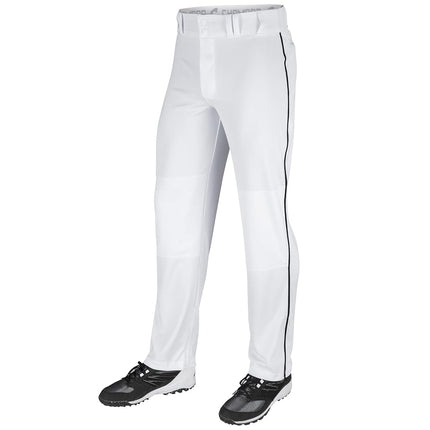 Pantalon de baseball Champro Sports Youth Triple Crown Open Bottom avec liseré pour garçon, blanc, liseré noir, moyen
