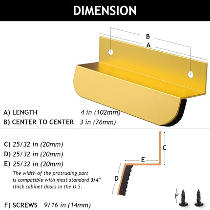 RVPEKUPE 2-Pack Under Cabinet Foot Pull with Adhesive and Screws, Hands Free Toe Foot Pull Opener for Kitchen Trash Cabinet Drawer, 4 Inch (Gold)