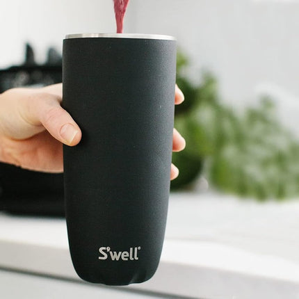 S'well Stainless Steel Tumbler with Straw and Slide-Open Lid, 24oz, Onyx, Triple Layered Vacuum Insulated Containers Keeps Drinks Cold for 18 Hours and Hot for 5, BPA Free