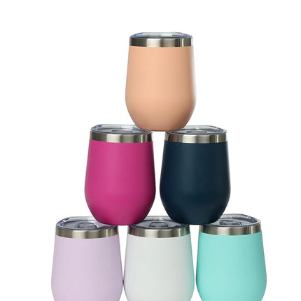 Vaso de vino de acero inoxidable Sip+Sea Antigua de 12 oz con revestimiento cerámico y tapa – Sin tallo, con aislamiento al vacío de doble pared