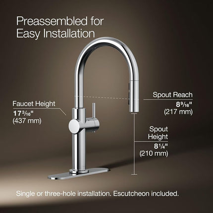 KOHLER 22974-WB-CP Crue Touchless and Voice Activated Kitchen Sink Faucet with Pull Down Sprayer, Kitchen Sink Faucet with Motion Sensor, Hands Free Kitchen Faucet, Polished Chrome