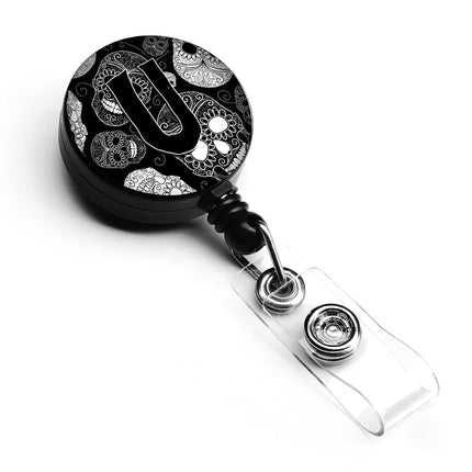 Caroline's Treasures Letter U Day of The Dead Skulls Black Retractable Badge Reel, Multicolor (CJ2008-UBR)