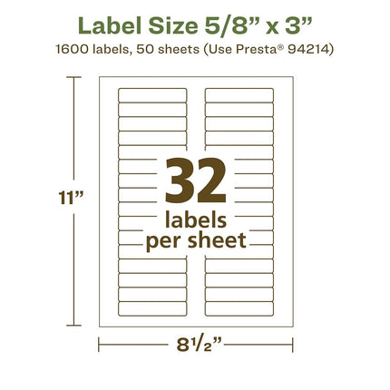 Avery EcoFriendly Matte White Recycled Rectangle Labels, 5/8" x 3", Matte White Labels, Permanent Adhesive, Laser/Inkjet Printable, 1,600 Total