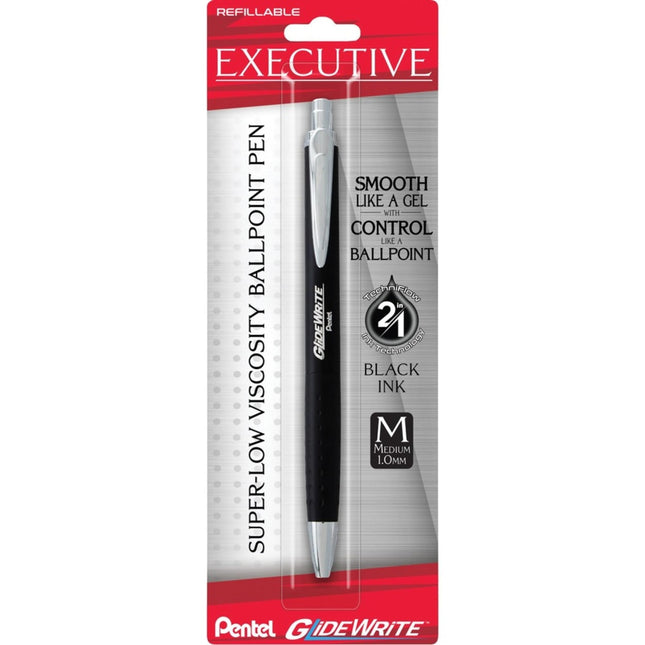 Bolígrafo Pentel Glidewrite Executive, (1.0mm) Mediano, Cuerpo de Metal Negro, Tinta Negra, Paquete de 1 (BX970ABP)