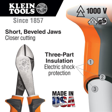 Klein 200028EINS Electrician's Insulated Diagonal Cutting Pliers with Slim Handle, Multi-Colour