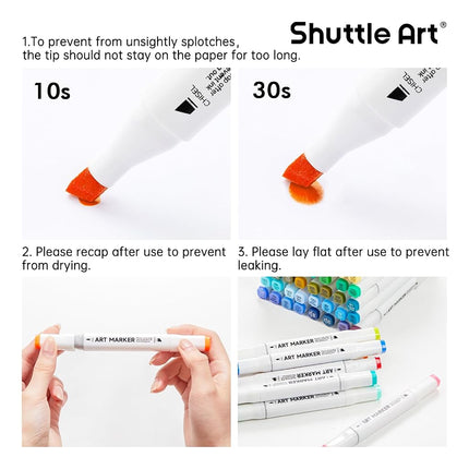 Shuttle Art Alcohol Markers, 204 Colours Dual Tip Art Markers Plus2 Colourless Blender, Felt Tip Colouring Pens with Case for Artist Adult Illustration Colouring Sketching Highlighting and Card Making