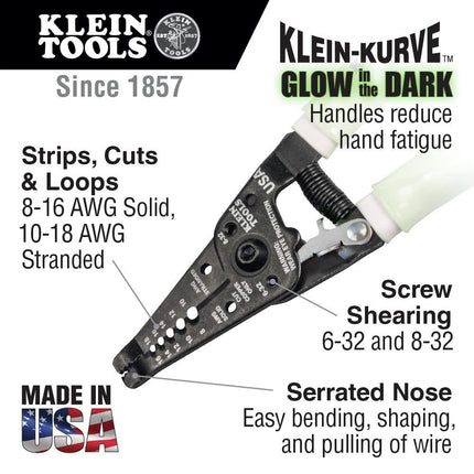Klein Tools 11054GLW Hi-Viz Wire Stripper/Cutter, 8-16 AWG Solid, 10-18 AWG Stranded