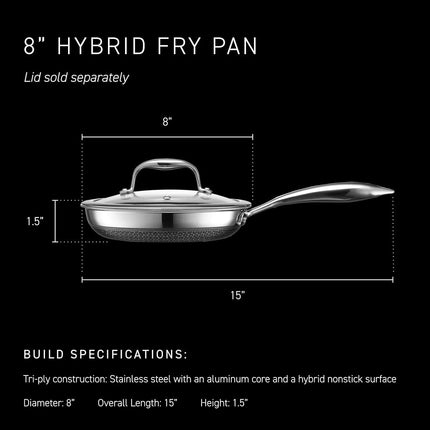 HexClad Hybrid Nonstick 20 cm Frying Pan, Stay-Cool Handle, Dishwasher-Friendly, Oven-Safe Up to 480°C, Induction Ready, Compatible with All Cooktops