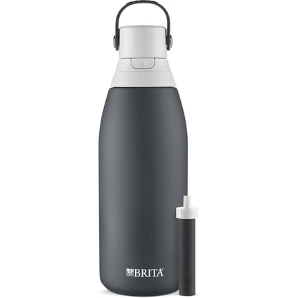 Botella con filtro de agua de acero inoxidable Brita, 946 ml, carbón