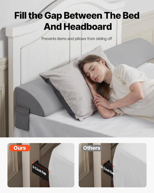VEVOR Bed Wedge Pillow for Headboard, 1930 x 200 x 152 mm Bed Gap Filler, for Backrest, Gray
