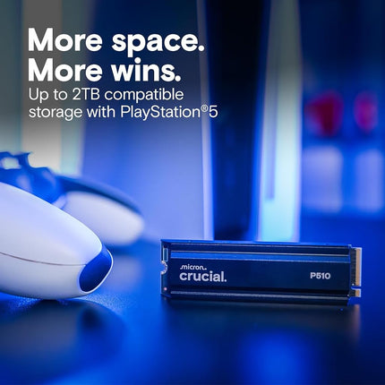 Crucial P510 1TB SSD NVMe M.2 PCIe 5.0 x4 Gen5 with Heatsink, Read/Write Speeds up to 11,000/9,500 MB/s, Desktop PC and PS5 Compatible, TLC NAND, Solid State Drive - CT1000P510SSD5-01